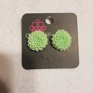 Green plastic dahlia earrings